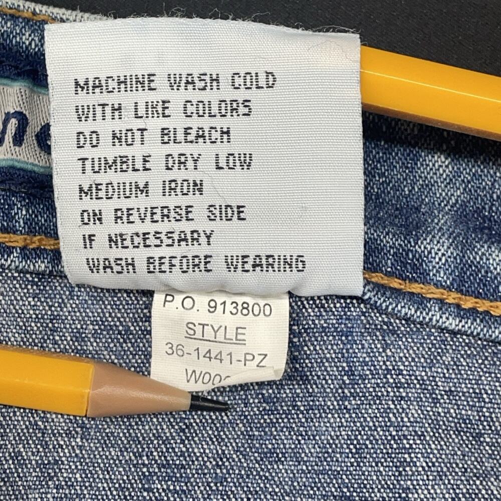 Y2K Vtg Gasoline Brand Womens 3 Flare Boot Leg Denim Jeans Swirl Stitch Festival - Picture 7 of 8